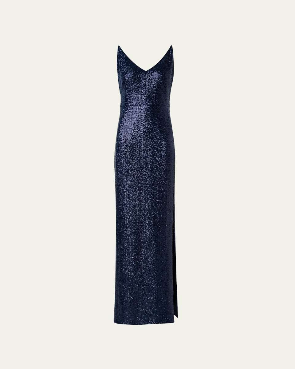 Sequined Jersey Column Gown