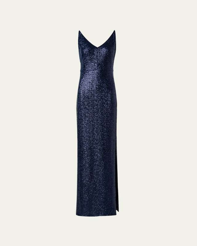 Sequined Jersey Column Gown