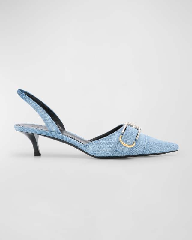 Voyou Denim Buckle Slingback Pumps