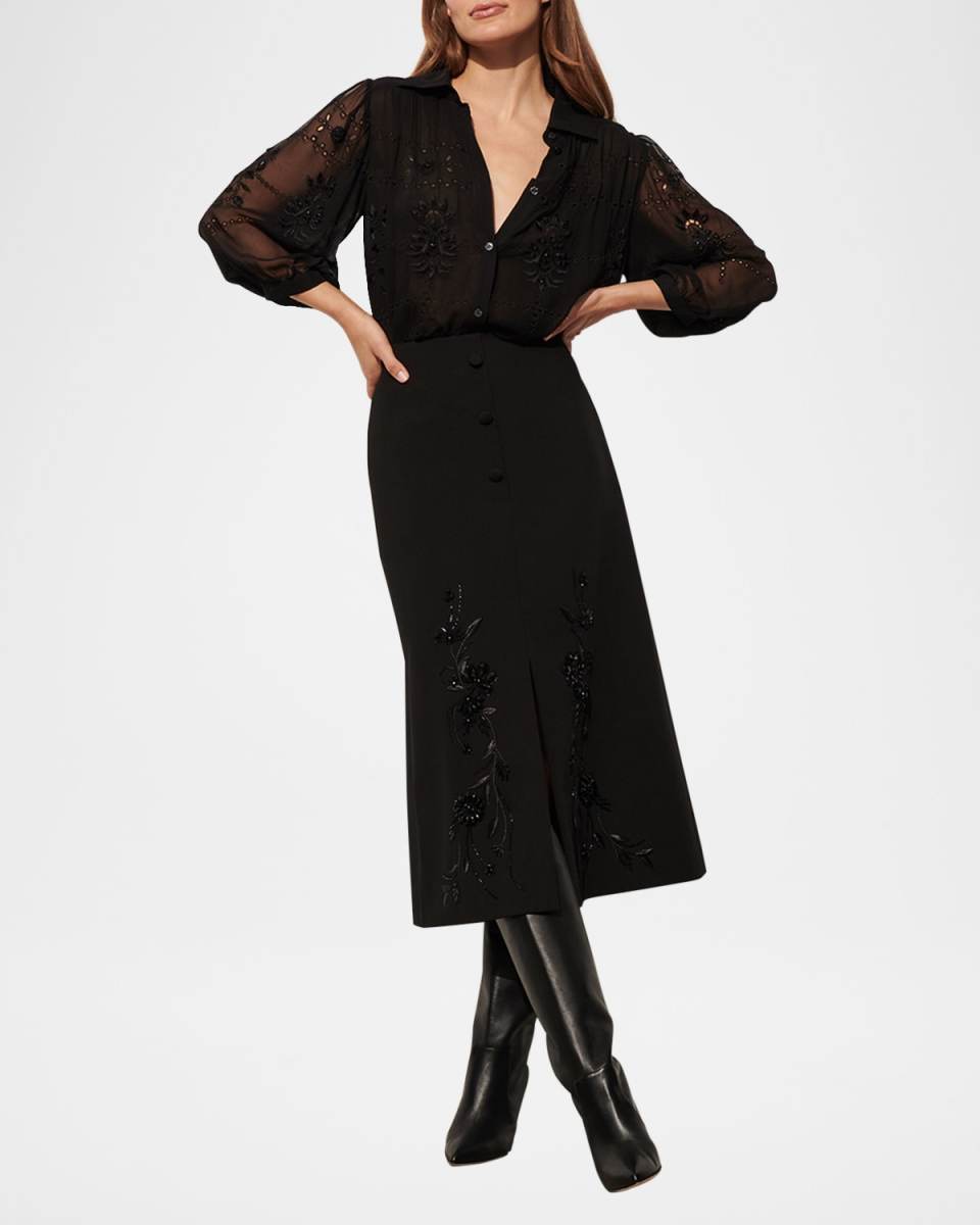 Serafina Crystal Eyelet Button-Down Top