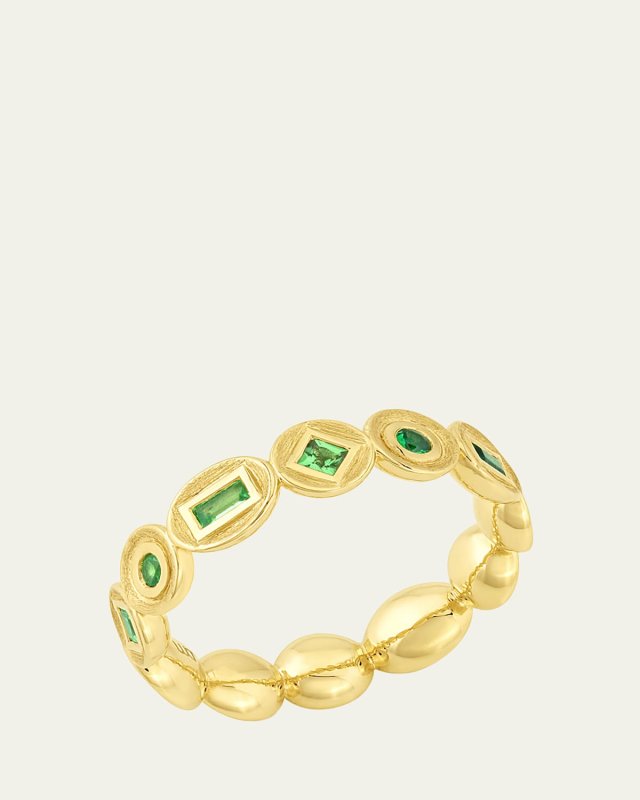 18K Gold Bezel Tsavorite Eternity Ring, Size
