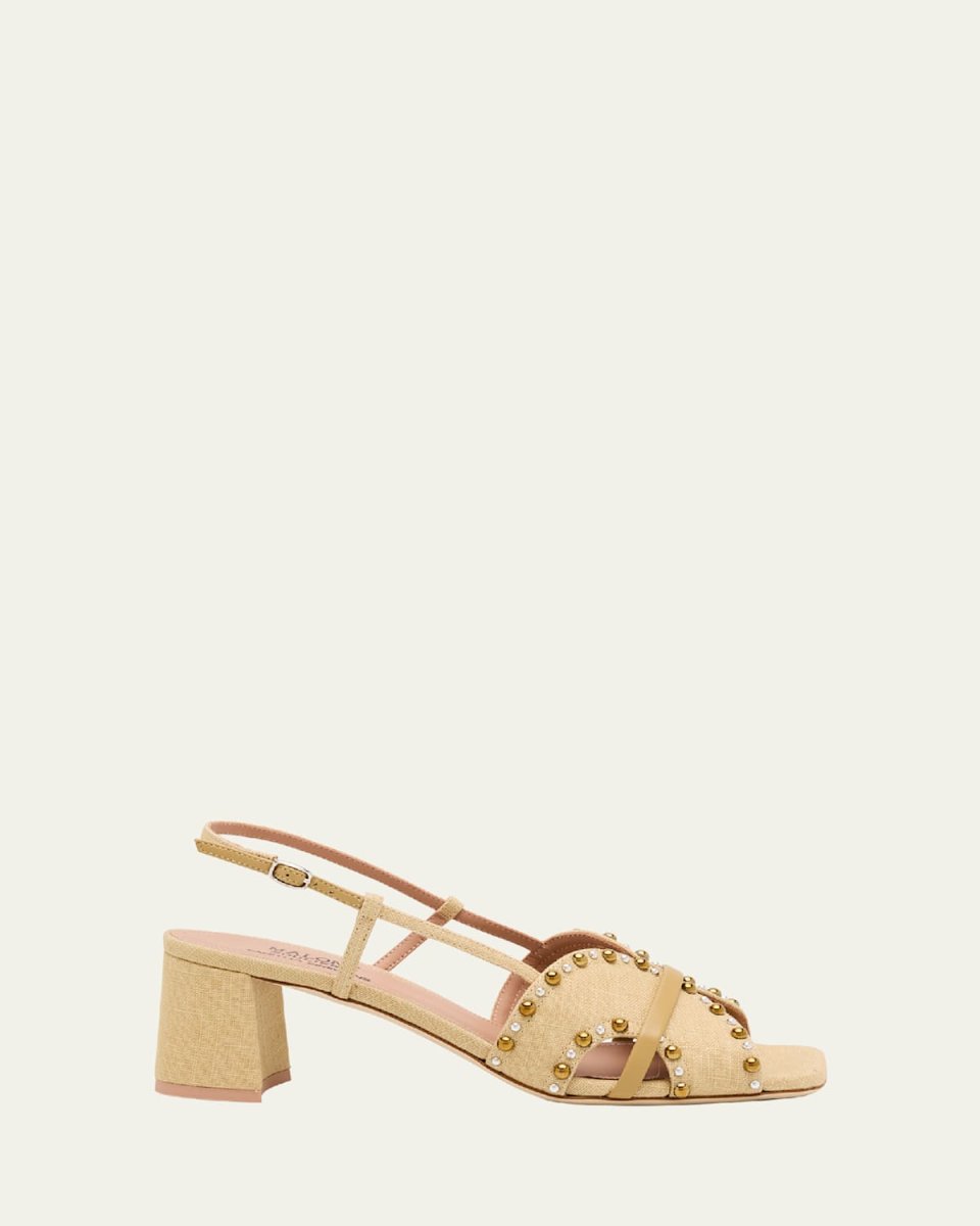 x Tabitha Simmons Katarina Studded Linen Slingback Sandals