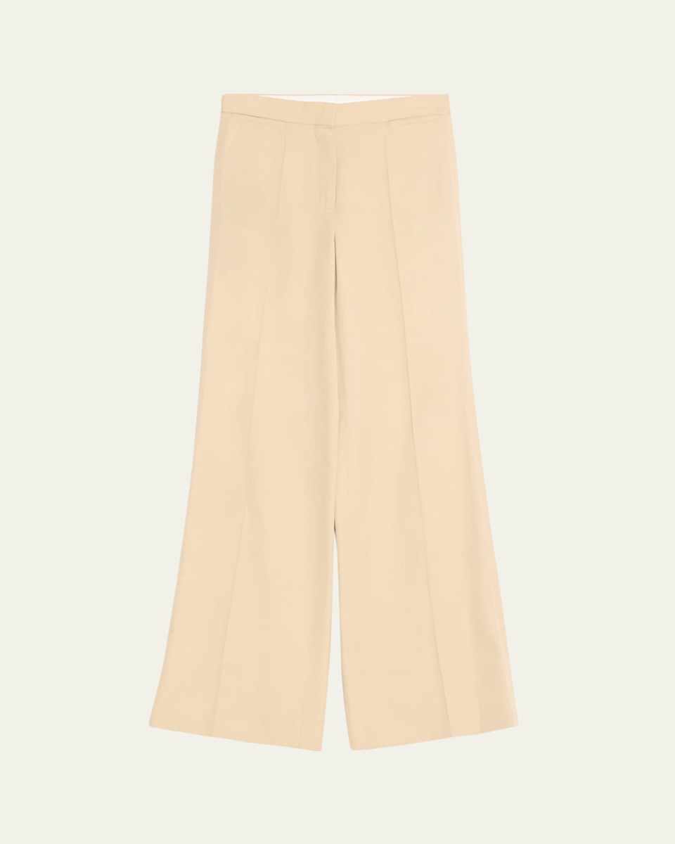 Pleated Straight-Leg Flare Trousers