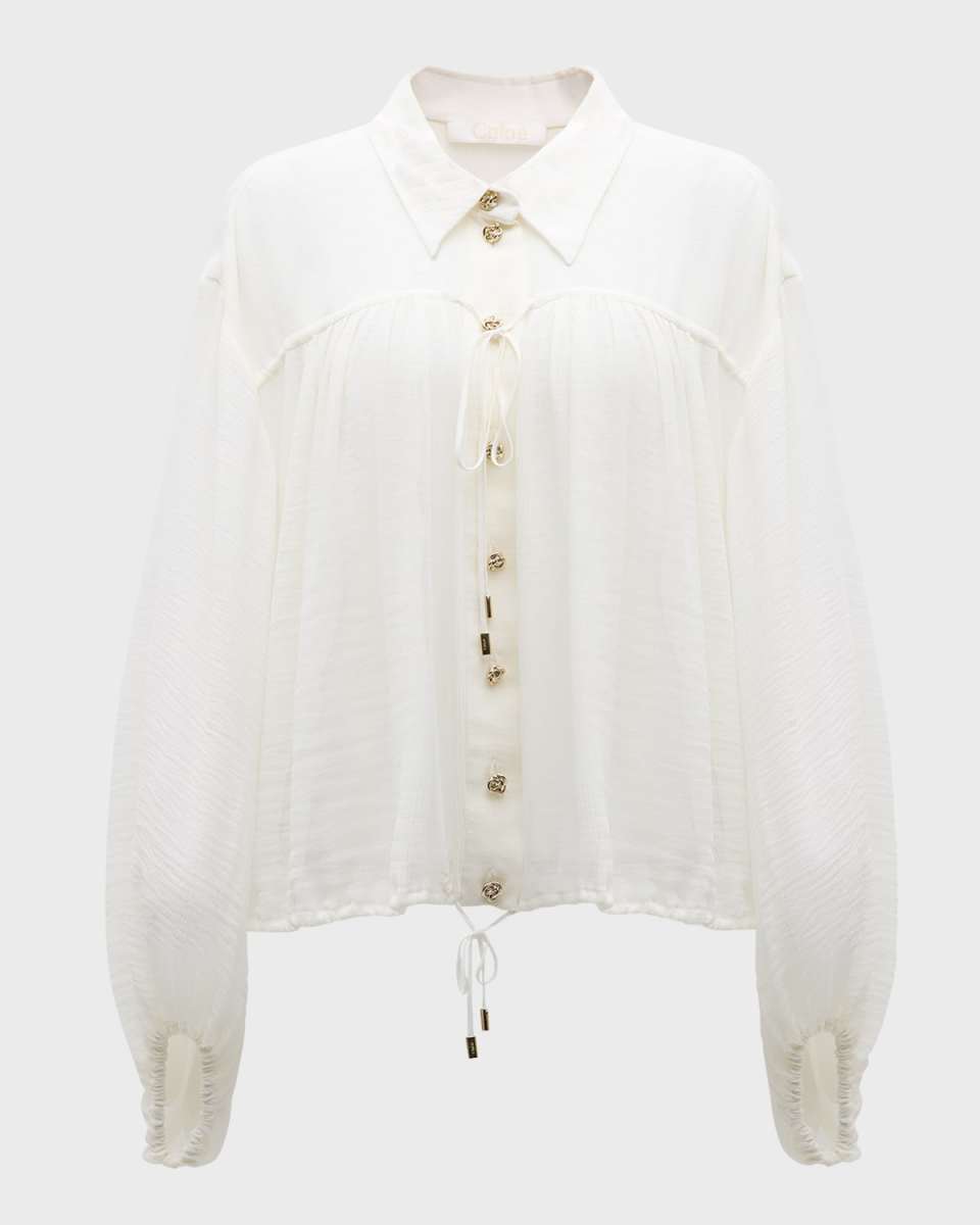 x High Summer Cotton Silk Button-Front Blouson Top