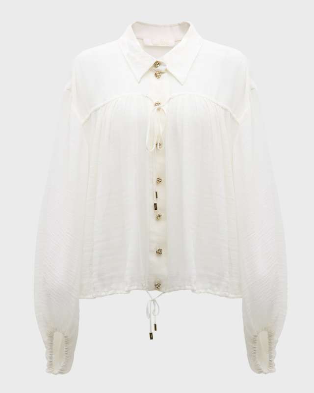 x High Summer Cotton Silk Button-Front Blouson Top