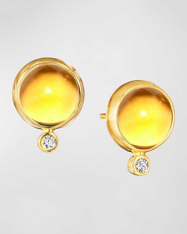 18K Gemstone Stud Earrings with Diamonds