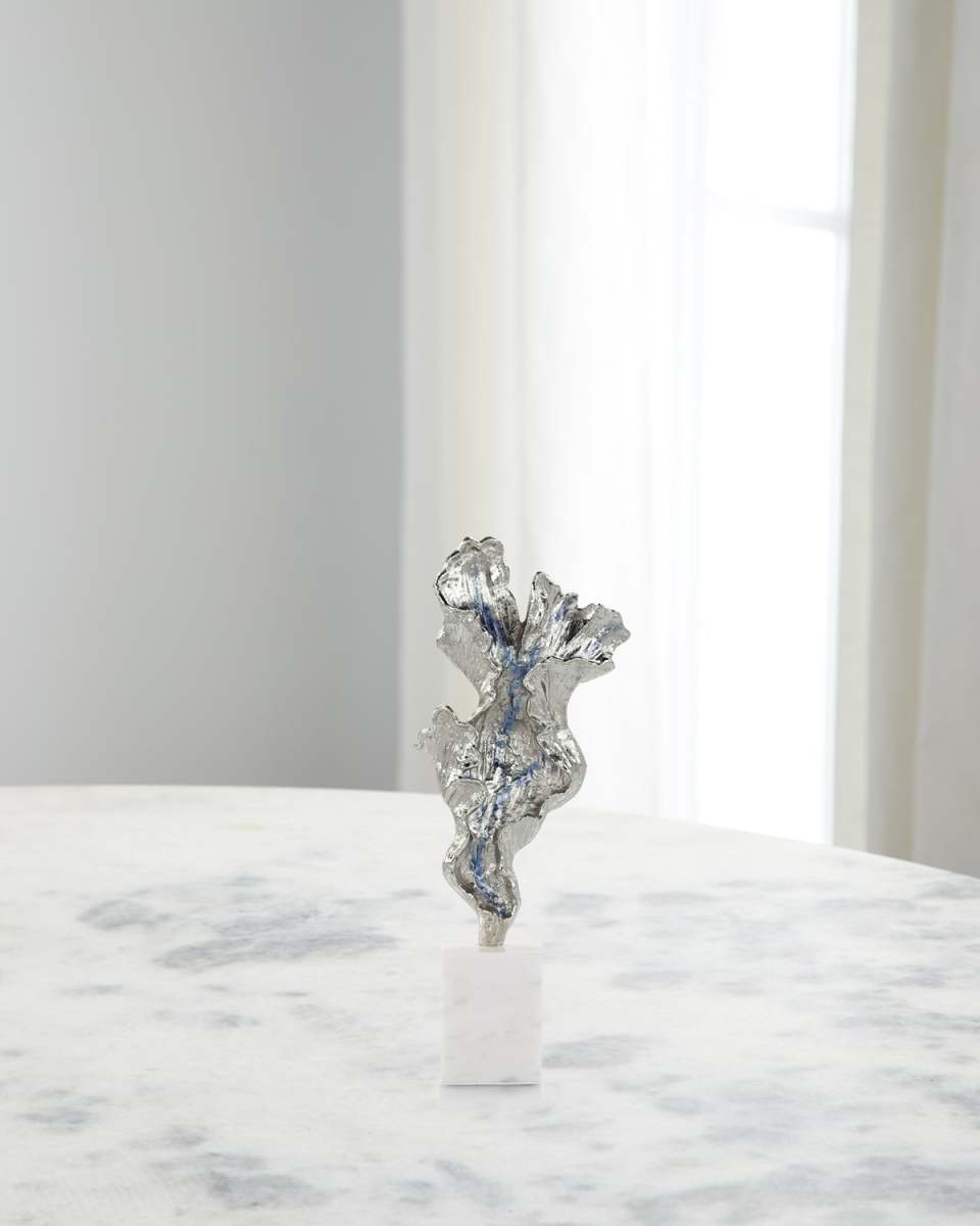 Gleaming Leaf Sculpture on Marble Base, Small