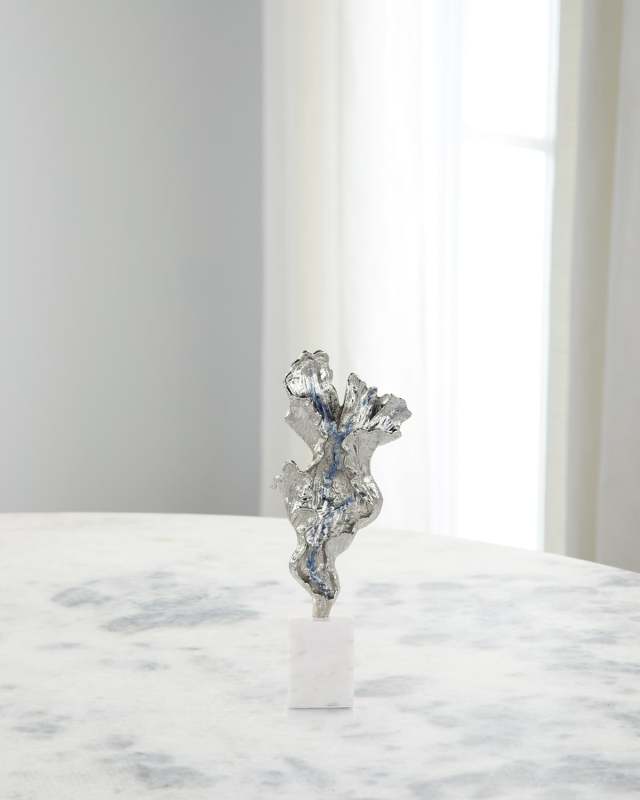 Gleaming Leaf Sculpture on Marble Base, Small