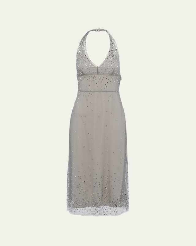 Crystal Halter Tulle Midi Dress