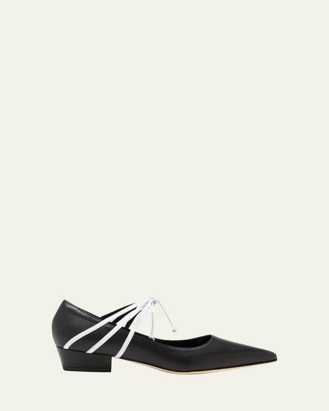 Boman Bicolor Leather Tie Ballerina Pumps