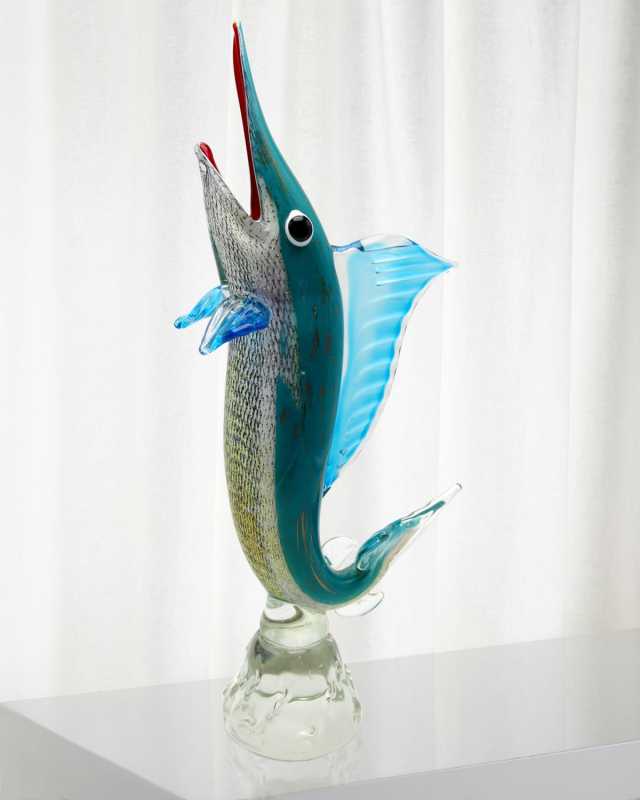 Marlin Art Glass Sculpture - 9" x 3.5" x 22.5"