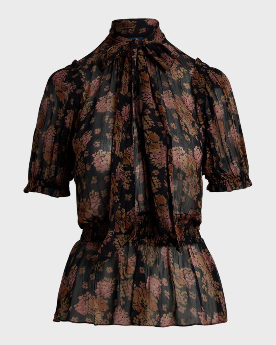 Floral Georgette Tie-Neck Blouse