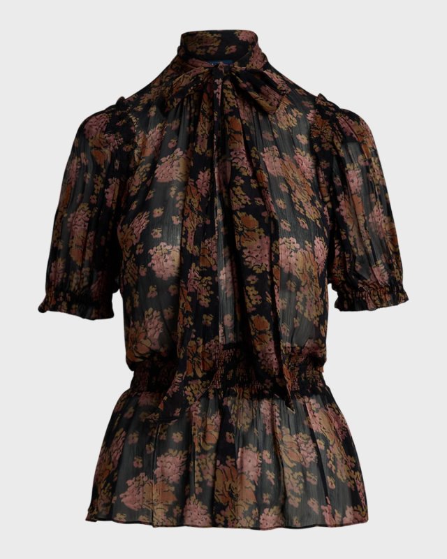 Floral Georgette Tie-Neck Blouse