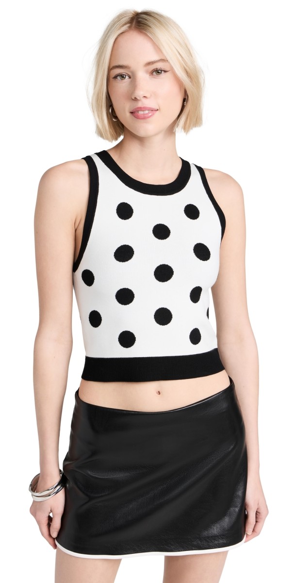 alice + olivia Rydel Cropped Tank Black/Soft White