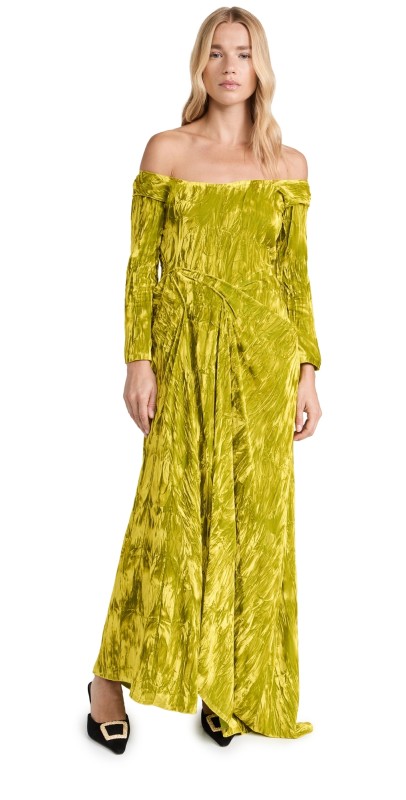 A. W.A. K.E. MODE Draped Off Shoulder Dress Citron