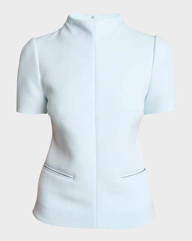 Mock-Neck Short-Sleeve Twill Top