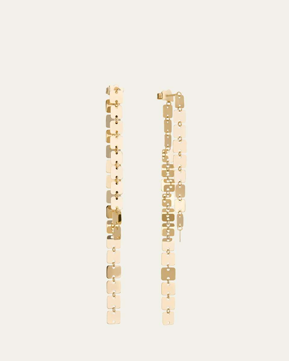 14K Yellow Gold Laser Square Chain Linear Earrings
