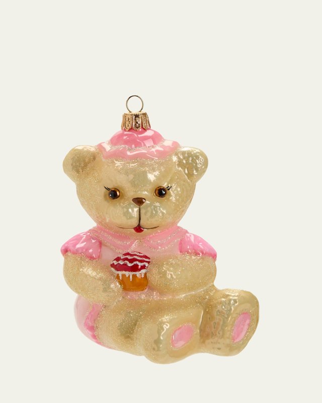 Sitting Teddy Bear with Cake Christmas Ornament