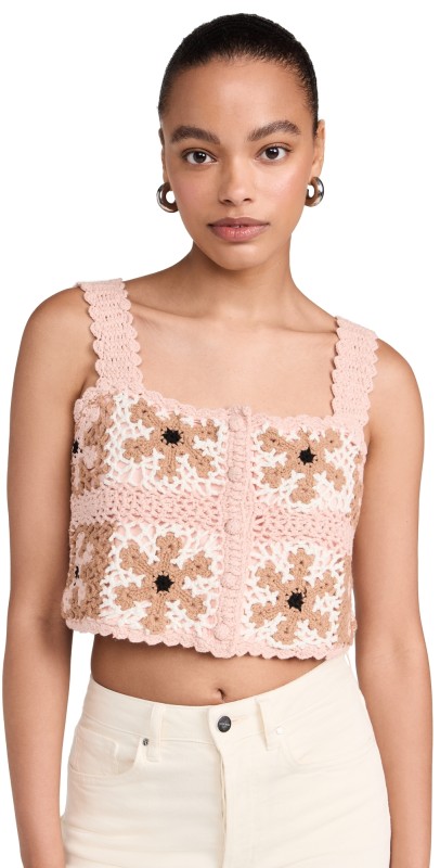 Favorite Daughter Floral Crochet Front Button Top​ Daisy Crochet