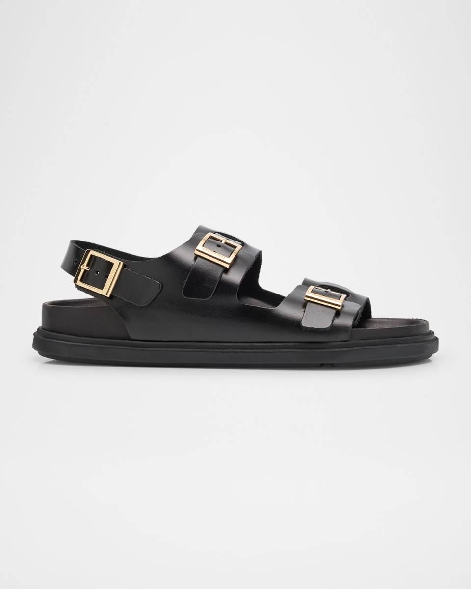 Cannes Leather Dual Buckle Slingback Sandals