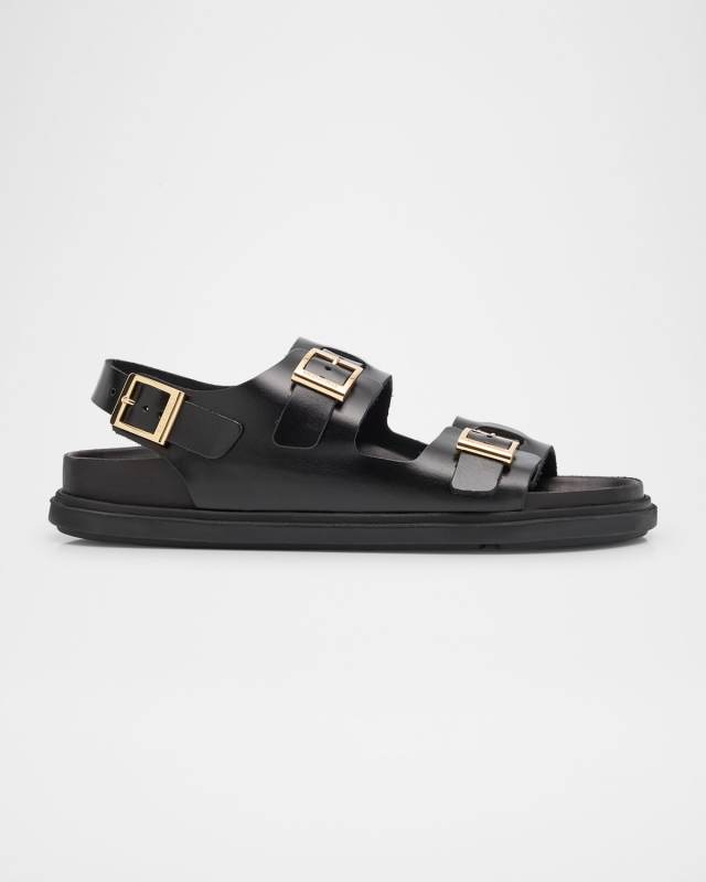 Cannes Leather Dual Buckle Slingback Sandals
