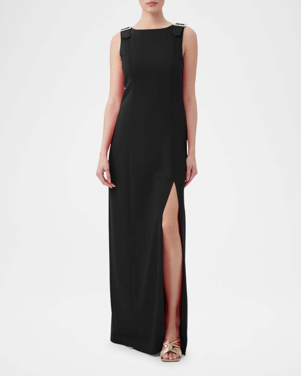 Nevie Buckle-Embellished Sleeveless Gown