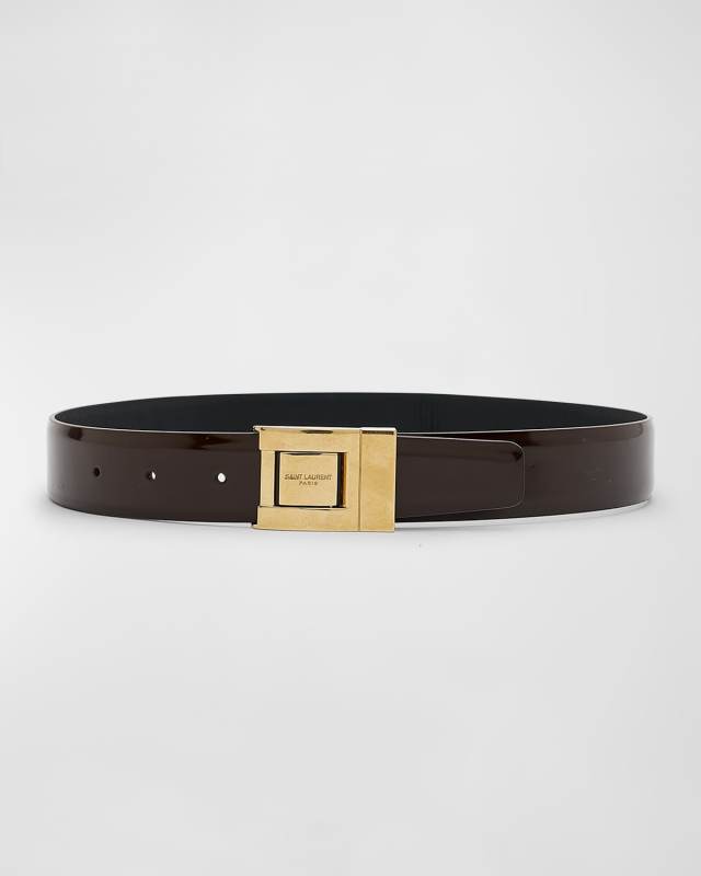 Patent Leather Belt With Golden Hardware