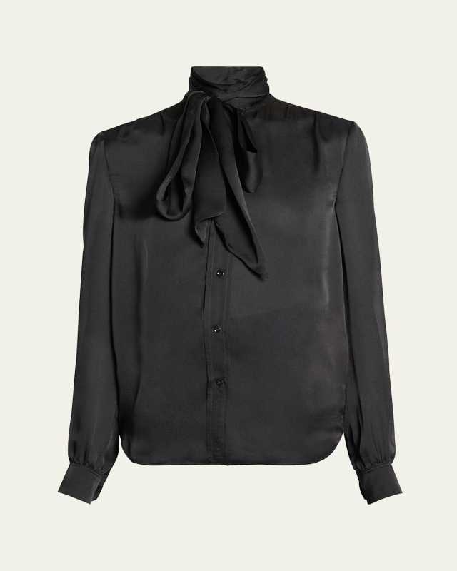 Sheer Silk Tie Neck Blouse