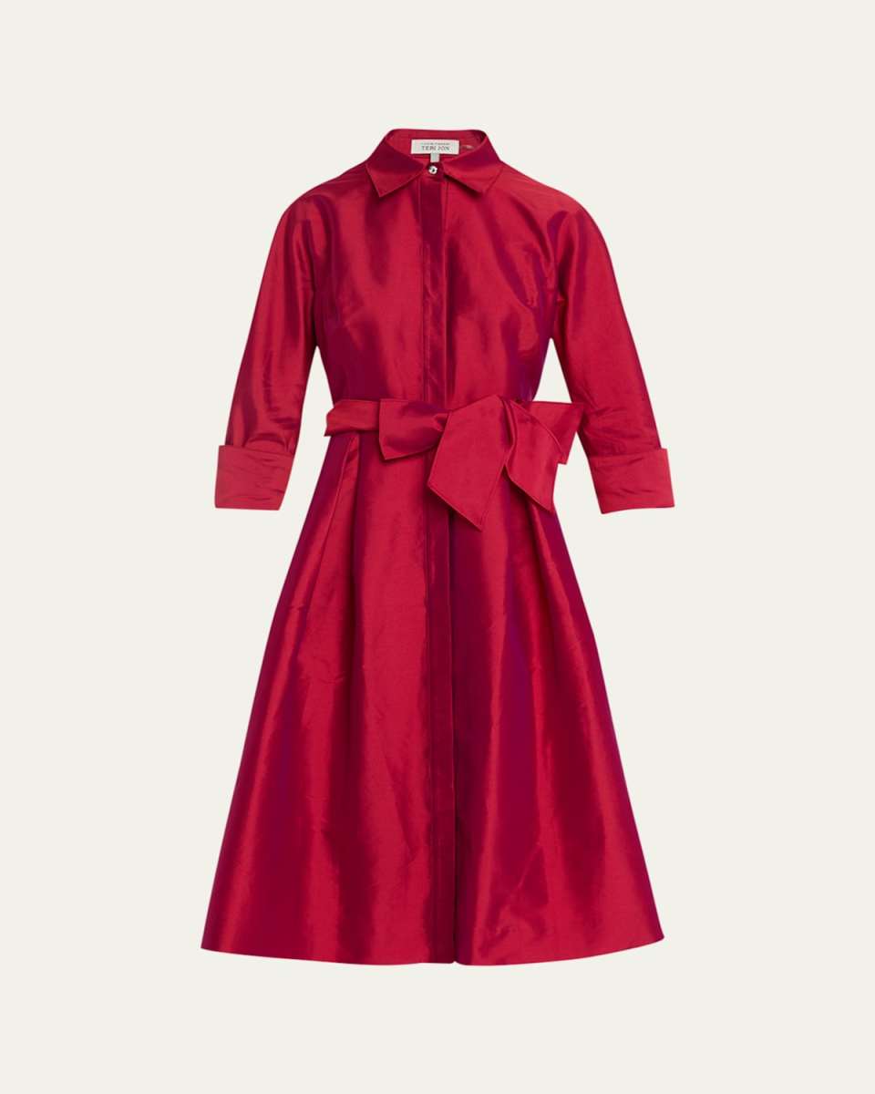 3/4-Sleeve Belted Midi Shirtdress
