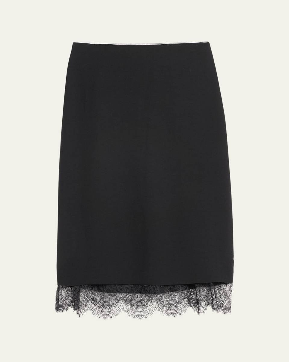 Lace Paneled Straight Midi Skirt
