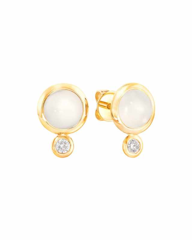 Bouton 18k Yellow Gold Sand Moonstone/Diamond Post Earrings