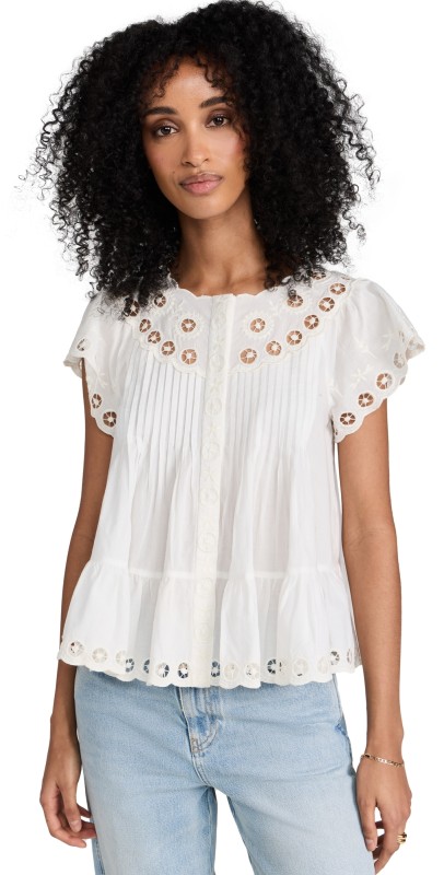 Sea Arabella Embroidery Flutter Sleeve Tank Top Cream
