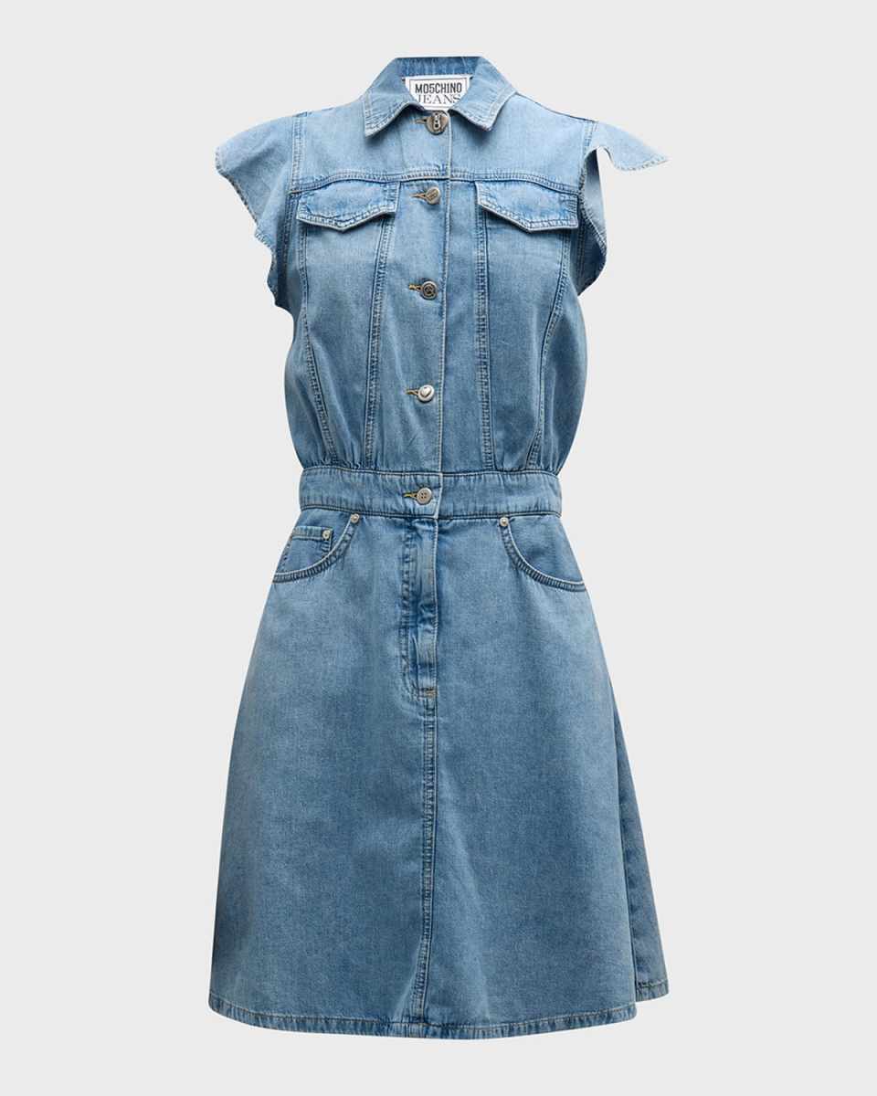 Chambray Flutter Sleeve Knee-Length Dress