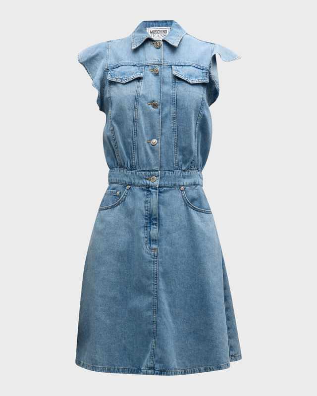 Chambray Flutter Sleeve Knee-Length Dress