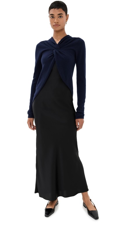 Christopher Esber Twist Front Cashmere Dress Blue Graphite/Black