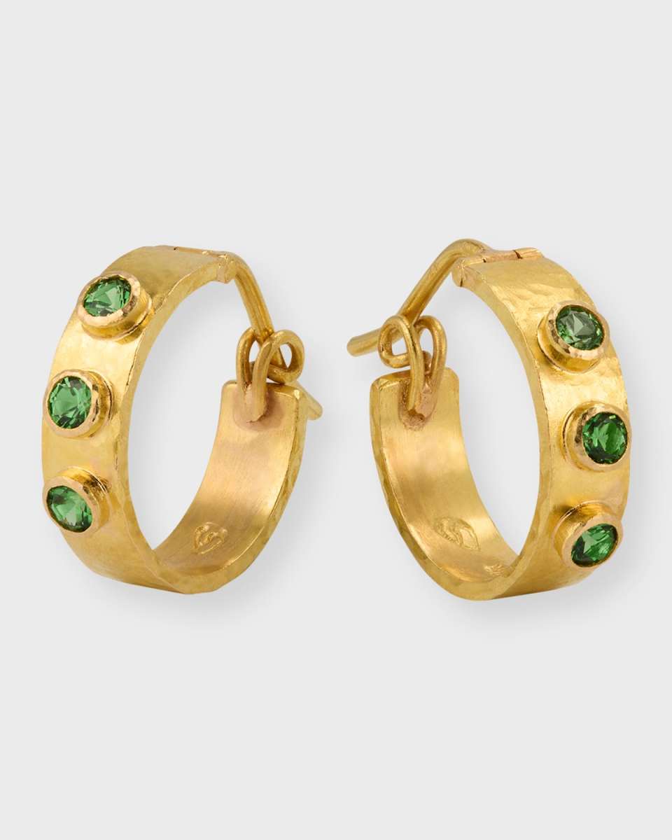 19k Yellow Gold Tsavorite Hoop Earrings