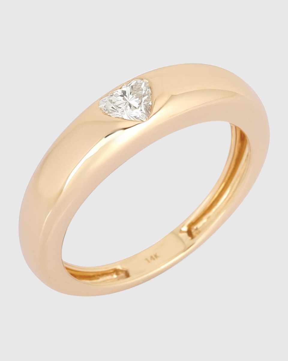 Heart Diamond Ring in 14k Yellow Gold, Size 7