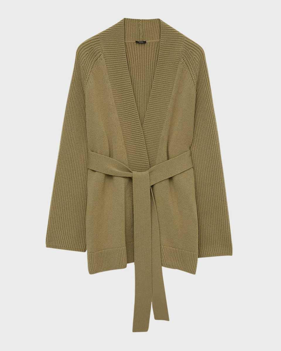 Belted Raglan-Sleeve Cardigan