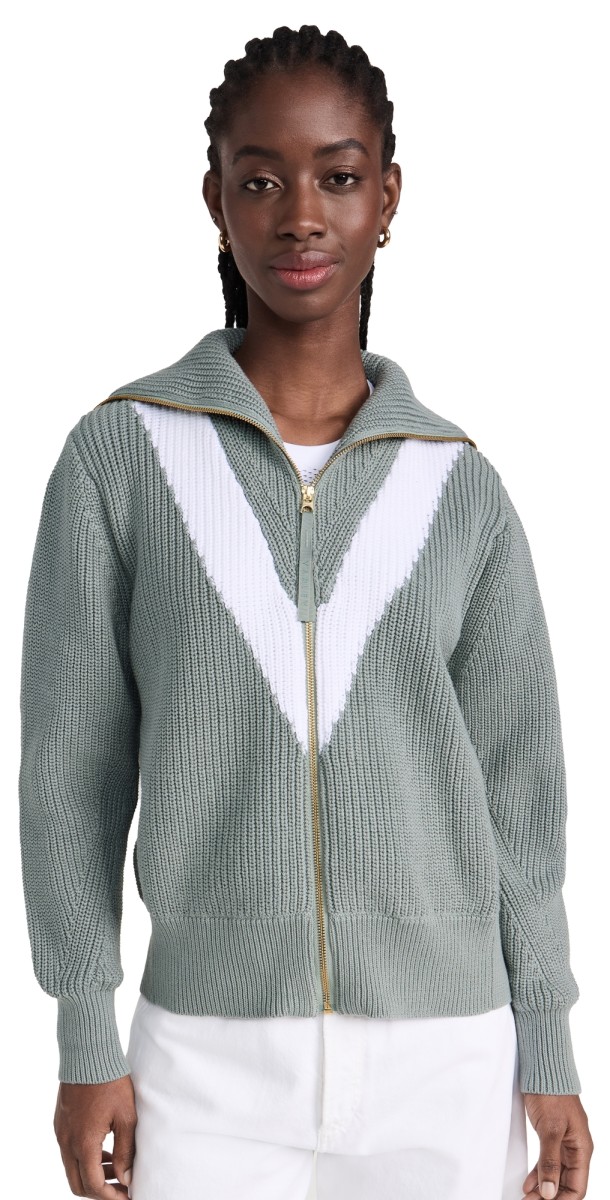 Varley Ada Zip Through Knit Sweater Cool Sage