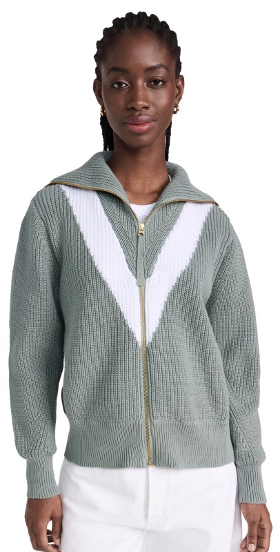 Varley Ada Zip Through Knit Sweater Cool Sage