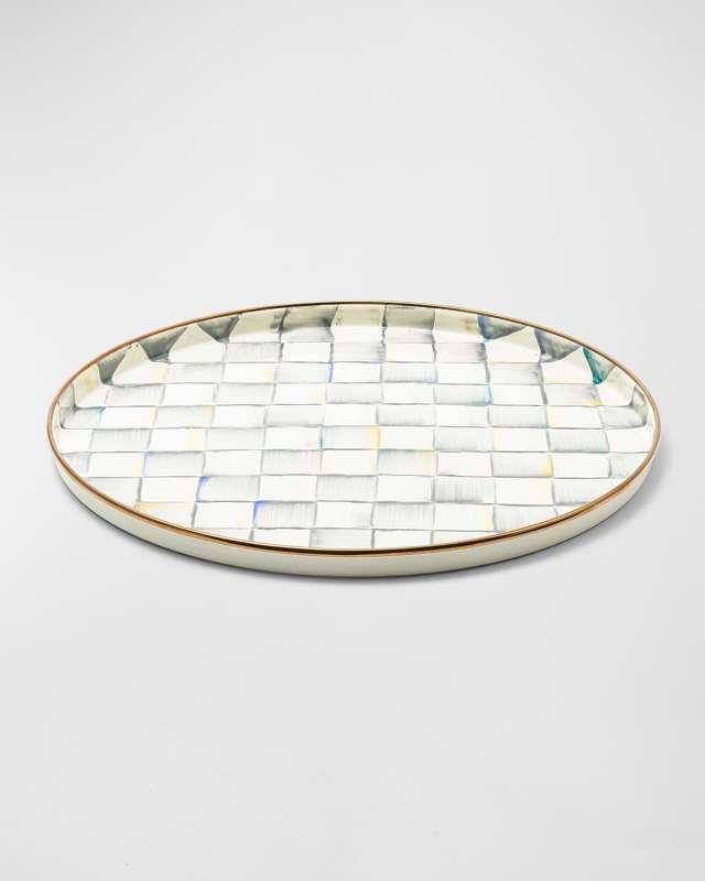 Sterling Check Enamel Round Tray