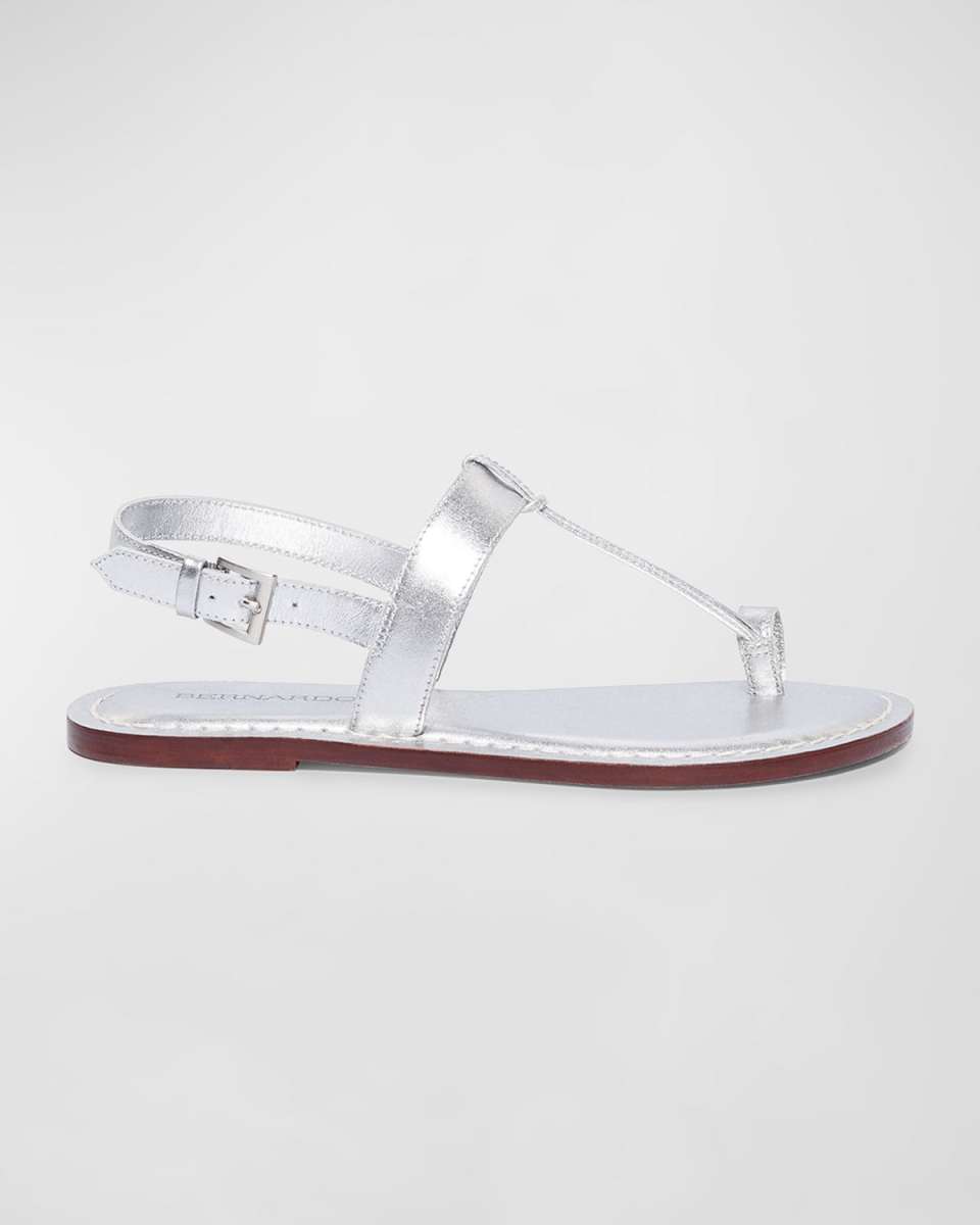 Metallic T-Strap Slingback Sandals