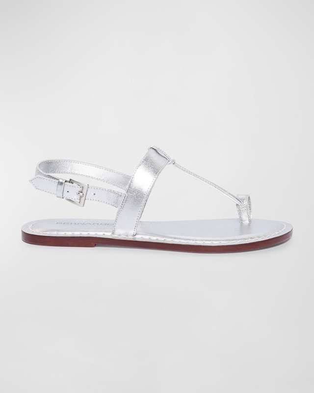 Metallic T-Strap Slingback Sandals