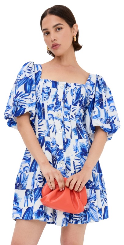 FARM Rio Off-White Garden Tiles Plaid Mini Dress Garden Tiles Plaid Off-white