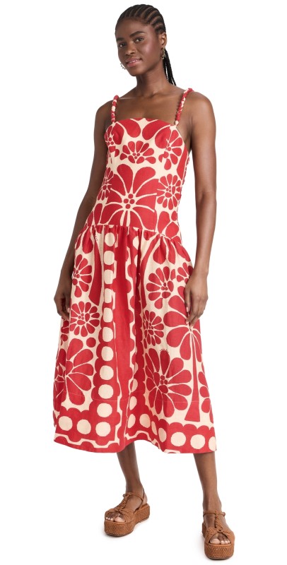 FARM Rio Palermo Red Sleeveless Midi Dress Palermo Red