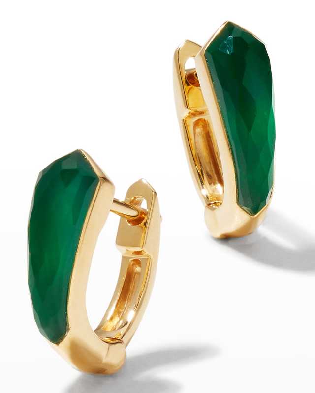 Yellow Gold Sleeper Earrings with Green Agate