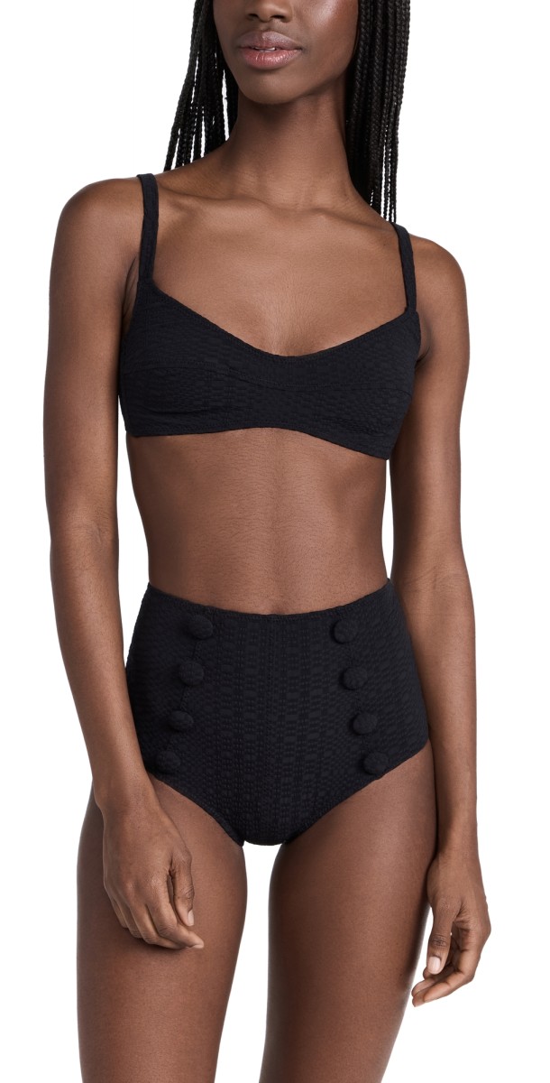 Lisa Marie Fernandez Balconette High Waist Bikini Set Black Seersucker