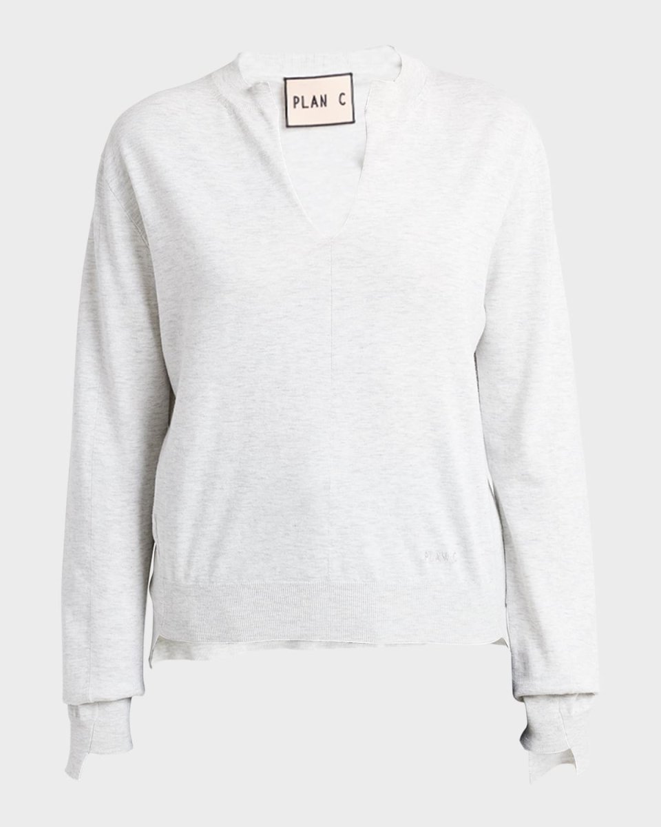 Split V-Neck Long-Sleeve Cashmere Sweater