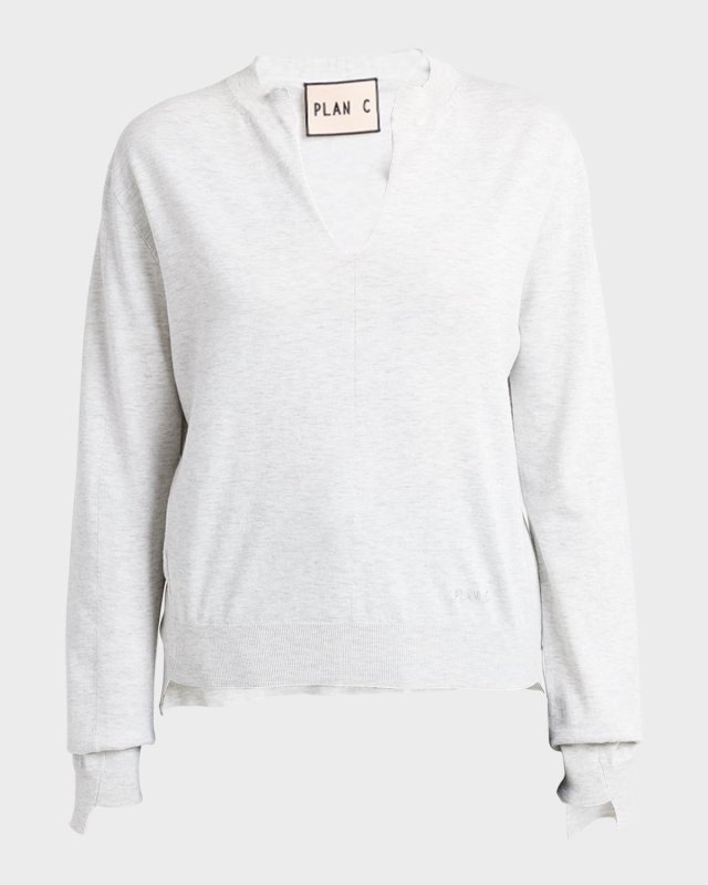 Split V-Neck Long-Sleeve Cashmere Sweater