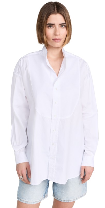 Frank & Eileen Collarless Button Down White Tuxedo